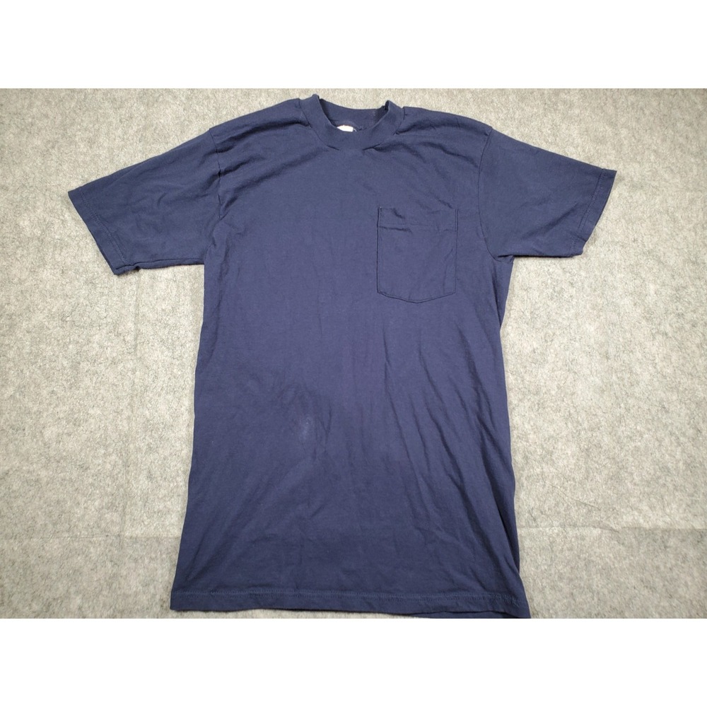 Vintage Fruit Of The Loom Blank Pocket Selvedge T Shirt Navy Small